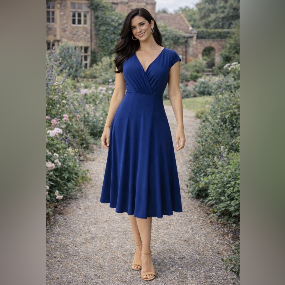 Ralph Lauren Dress 12 Royal Blue V Neck A Line Washable Career Church